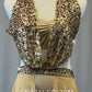 Nude Halter Dress with Mesh Half Skirt - Rhinestones