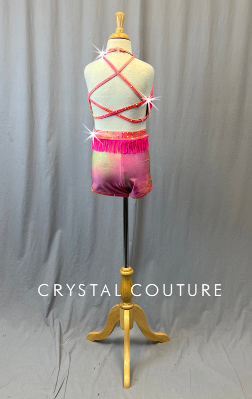 Multicolor Rhimestone Fringe Custom Multicolor Neon Two Piece with Fringe - Rhinestones – Crystal ...