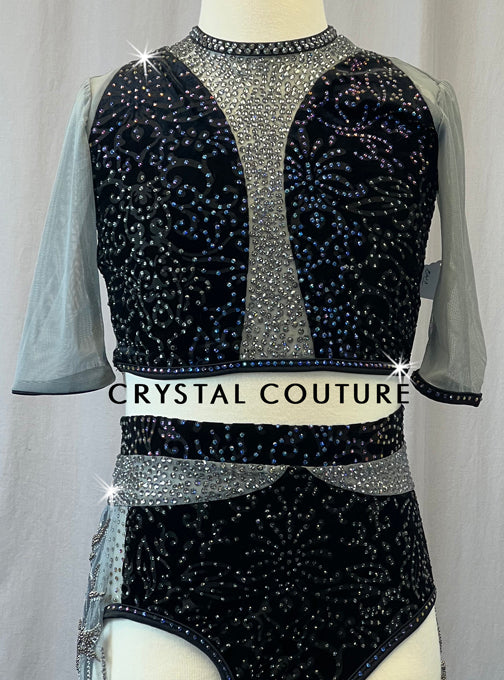Custom Black and Grey Burnout Velour Two Piece with Back Skirt