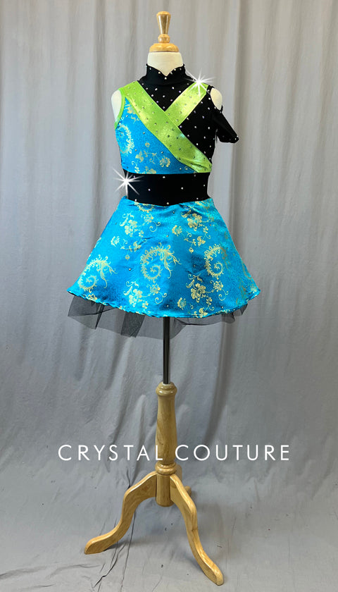 Custom Kimono Style Asymmetrical Dress with Crinoline - Rhinestones - Size YM