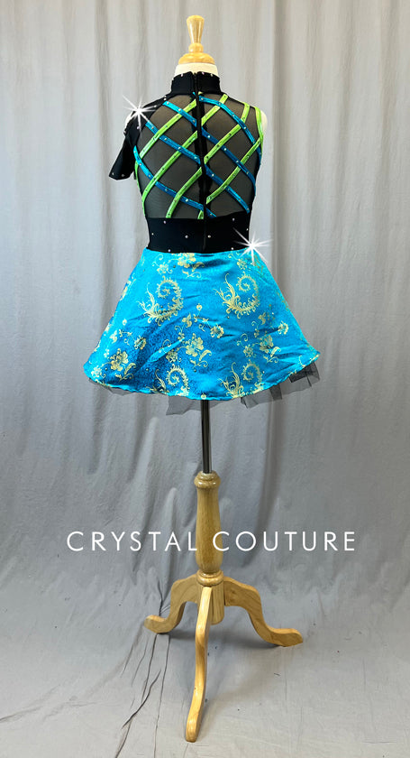 Custom Kimono Style Asymmetrical Dress with Crinoline - Rhinestones - Size YM