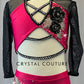 Custom Bright Pink Strappy Two Piece with Black Netted Sleeves - Rhinestones