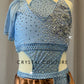 Custom Light Blue Asymmetrical Connected Two Piece with Flutter Sleeve & Ombre Skirt - Rhinestones