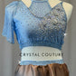 Custom Light Blue Asymmetrical Two Piece with Flutter Sleeve & Ombre Skirt - Rhinestones