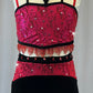 Custom Red & Black Lace Strappy Two Piece with Beaded Fringe - Rhinestones