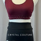 Maroon Open Back Top & Black Trunks - Rhinestones