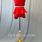 Red Connected Zip Front Biketard with Padded Shoulders Skirt - Rhinestones
