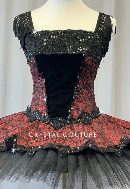 Black and Red Lace Platter Tutu with Fringe Sleeves