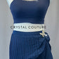 Navy Blue Top with Micro Pleated Skirt - Rhinestones