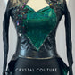 Custom Black and Green Snake Print Pleather Leotard with Back Skirt - Rhinestones