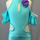 Turquoise Cutout Leotard with Off Shoulder Flutter Sleeves & Flowers
