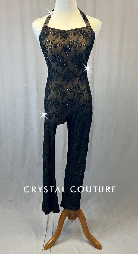 Custom Black Lace Jumpsuit with Rhinestones