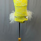 Custom Yellow Lace Leotard with Ostrich Feather Bustle - Rhinestones