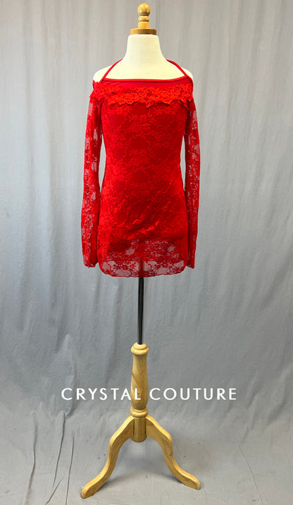 Red Lace Flare Sleeve Overlay Dress