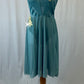 Sage Green Dress with Mesh Cutouts and Mid Length Skirt - Appliques and Rhinestones