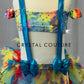 Primary Colored Two Piece with Feather Back Bustle & Suspenders - Rhinestones