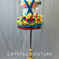 Primary Colored Two Piece with Feather Back Bustle & Suspenders - Rhinestones