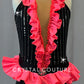 Black Leotard with Coral Accent Ruffles