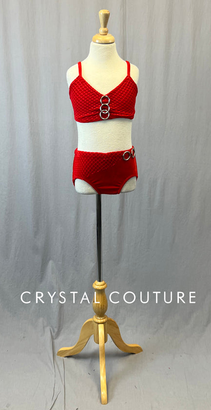Custom Red Two Piece with Silver Hoops and Wide Netting