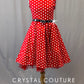 Red Polka Dot A Line Dress with Belt and Rhinestones