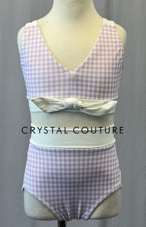 Purple & White Gingham Two Piece with Tie Front