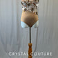 Custom Nude Mock Neck Leotard with Open Back and White and Gold Appliques - Rhinestones