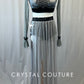 Grey and Black Two Piece With Attached Skirt and Ruffle Collar - Rhinestones