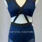 Navy Blue & Black Connected Two Piece with Mesh Leggings - Rhinestones