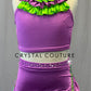 Purple & Lime Green Two Piece with Ruffles - Rhinestones