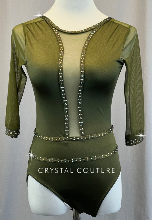 Custom Army Green Leotard with Mesh Cutouts and Appliques