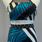Custom Black, White, & Blue Patchwork Patterned Two Piece - Rhinestones