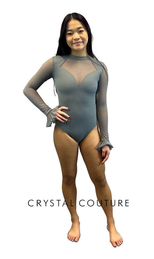 Custom Grey Long Sleeve Leo with Mesh and Flutter Cuffs