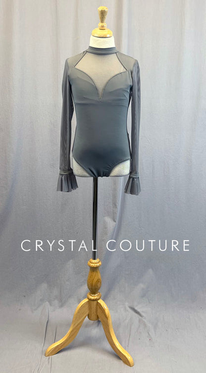 Custom Grey Long Sleeve Leo with Mesh and Flutter Cuffs