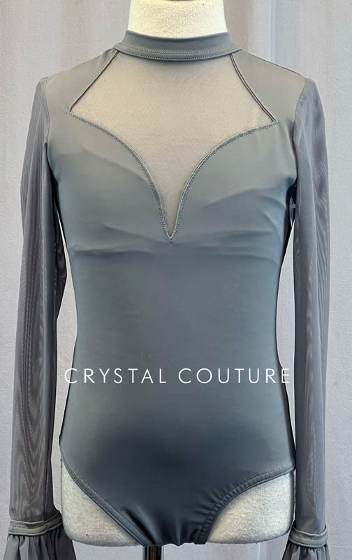 Custom Grey Long Sleeve Leo with Mesh and Flutter Cuffs