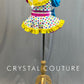 Custom White and Multicolor Asymmetrical Top and Crinoline Skirt with Puff Sleeve - Rhinestones