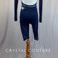 Custom Navy Blue Long Sleeve Biketard with Velour Print and Mesh - Rhinestones