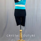 Custom Teal and Black Ribbed Cross Over Two Piece with Bike Shorts - Rhinestones