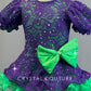 Custom Purple and Lime Green Lace Puff Sleeve Dress with Ruffled Crinoline - Rhinestones