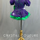 Custom Purple and Lime Green Lace Puff Sleeve Dress with Ruffled Crinoline - Rhinestones