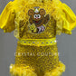Custom Yellow Muppet Babies Sequined Jumper with Puff Sleeves and Ruffles - Rhinestones