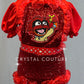 Custom Red Muppet Babies Sequined Jumper with Puff Sleeves and Ruffles - Rhinestones