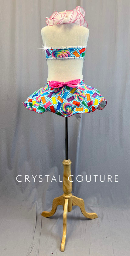 Gummy Bear Skirted Leotard with Ruffled Halter Strap - Rhinestones