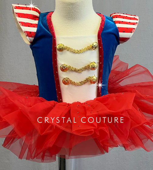 Red, White, and Blue Marching Band Themed Velour Leotard with Tutu - Rhinestones