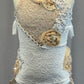 Custom White and Beige Lace Leotard with Back Skirt and Ruffled Straps - Rhinestones