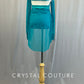 Custom Turquoise Long Sleeve Leotard with Back Skirt and Appliques - Rhinestones