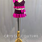 Custom Black and Pink Polka Dot Two Piece with Ruffled Skirt and Bows - Rhinestones