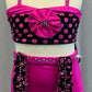 Custom Black & Pink Polka Dot Two Piece with Ruffled Trunks - Rhinestones