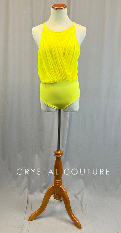 Bright Yellow Gathered Front Mesh Leotard