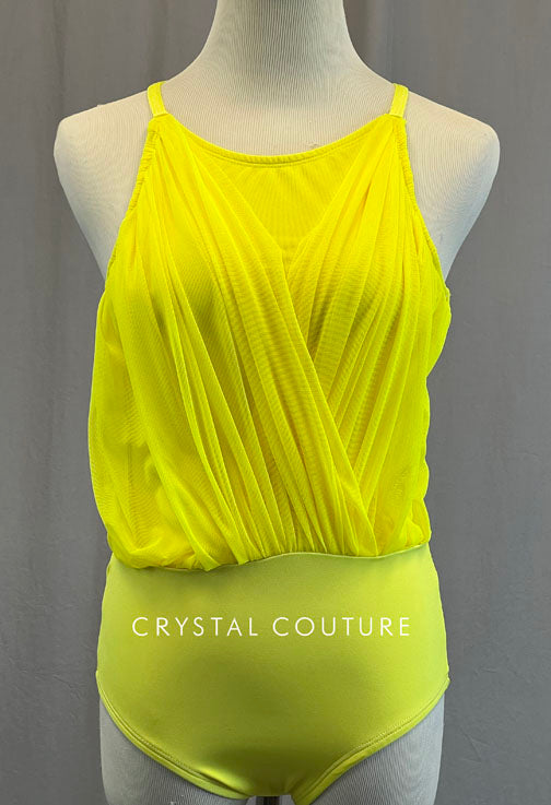 Bright Yellow Gathered Front Mesh Leotard