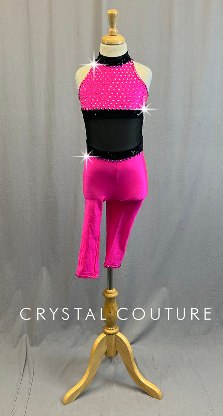 Pink Unitard with Black Mesh - Rhinestones – Crystal Couture